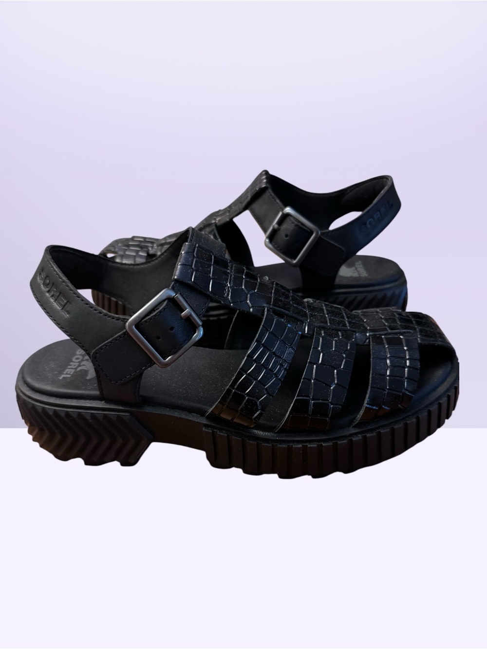 Sorel Black Ona Streetworks Fisherman Mid Sandals with Platform Sole - Size 8.5
